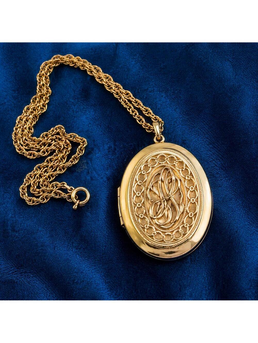 Vintage Sarah Coventry Locket Necklace, Victorian Statement Pendant 27” Chain